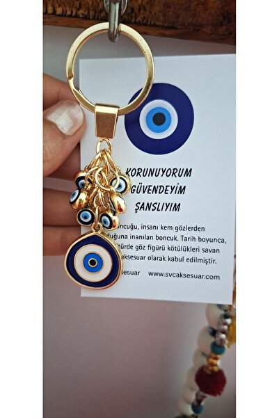 Svc Aksesuar Gift Multi-Purpose Evil Eye Beaded Drop Model Keychain - Navy Blue