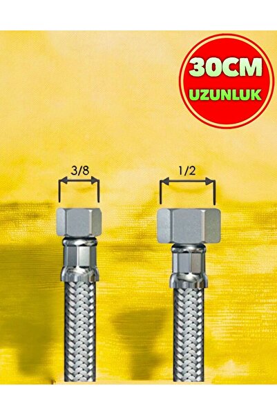 Nalbur Bakkal 3/8-1/2 Flex Paslanmaz Çelik Örgülü Hortum Klozet Taharet Kombi...