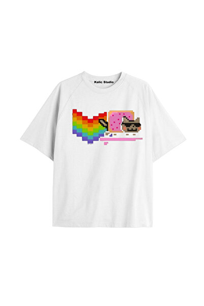 Kalic Studio Nyan Nyan Cat Oversized Unisex T-Shirt White
