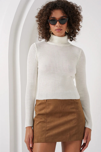 OEM Women's High Collar Sweater, White, One Size