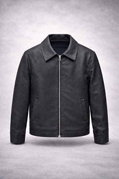 LUMAST سترة جلدية بتصميم خاص بسحاب مزدوج وتأثير عتيق