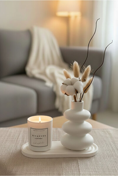 DİSAVERA El Yapımı Siyah Dekoratif Vanilya kokulu Beton Mum, Vazo ve Tepsi Ma...