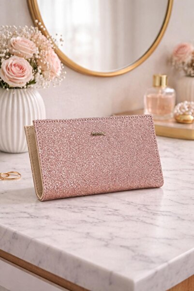 Lexa Aksesuar İthal Simli Bol Gözlü Pudra Şık Kadın Cüzdan Kartlık El Portföyü