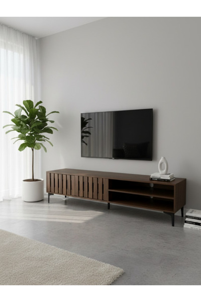 BEC24 Modern Walnut Wood TV Stand - 180 cm - Luxurious Geometric Design