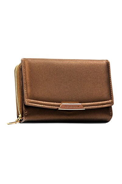 Peterson Women's brown eco-leather wallet with zipper and snap closure - Pete...