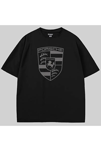 Crazy Черна тениска с голямо лого на Porsche