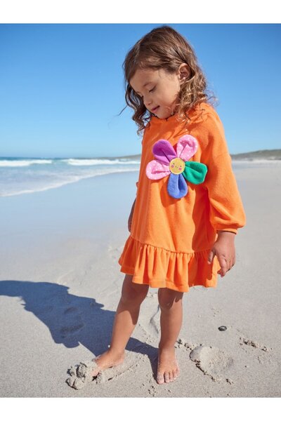 Next Baby Poncho de bumbac cu model de flori portocalii