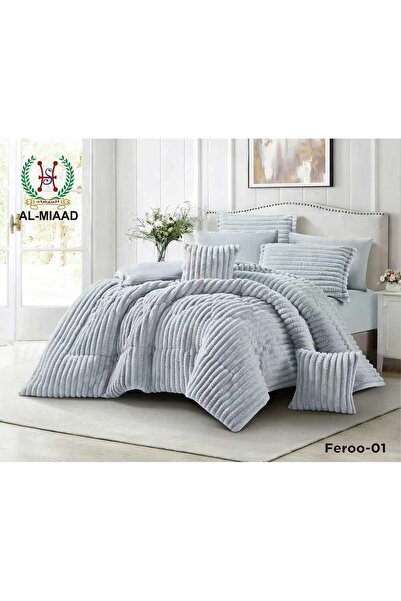 ALMIAAD لحاف نفرين شتوي مخمل فرو فاخر بلمسة ناعمة 8قطع - طقم مفرش سرير مزدوج ...