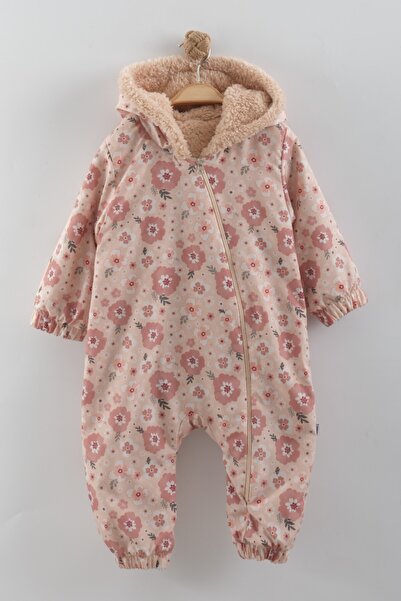 Babykokko Desenli Kız Bebek Kışlık Fermuarlı Su İticili Astronot Tulum