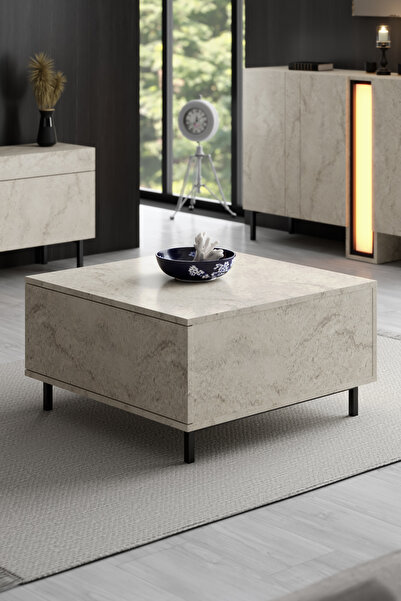 Modatte PARİS ORTA SEHPA METAL AYAKLI MODERN TRAVERTEN SEHPA