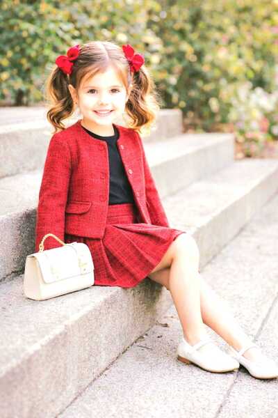 EFSACE طقم سترة وتنورة حمراء للفتيات