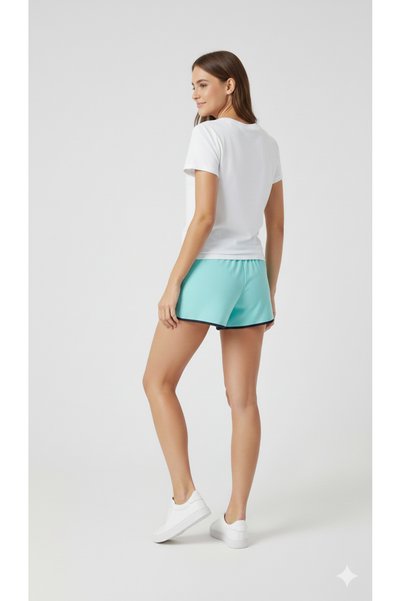 Mavero Women's Turquoise Side Stripe Tie-Waist Mini Sports Shorts - Casual and Comfortable Cut Combed Cotton Shorts
