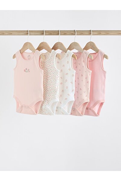 Next Baby Cotton Pink Floral Pattern 5-Piece Bodysuit Set