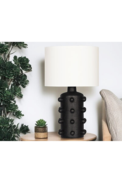 MOENAStudio Valencia Ceramic Lampshade – Black Color Handmade Body, Cream Hea...