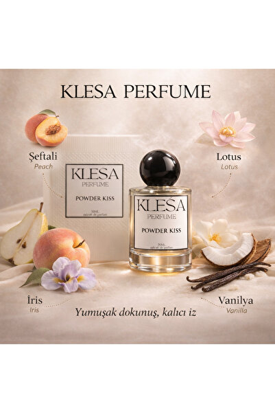KLESA Powder Kiss Kadın Parfümü 50 ml – Şeftali Lotus Vanilya Notalı Kalıcı Koku