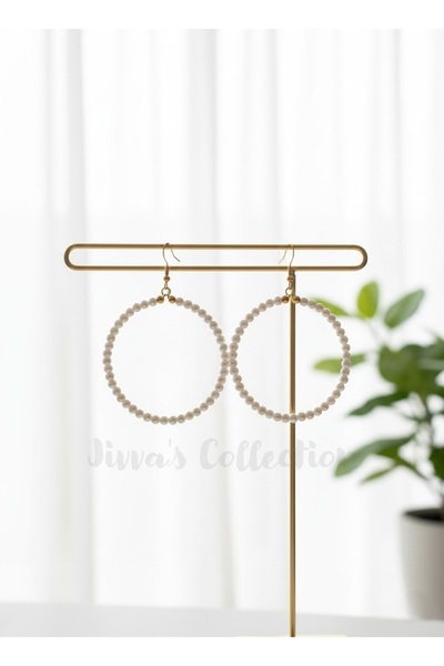 Jivva's Collection أقراط دائرية أنيقة بتصميم خاص مرصعة باللؤلؤ