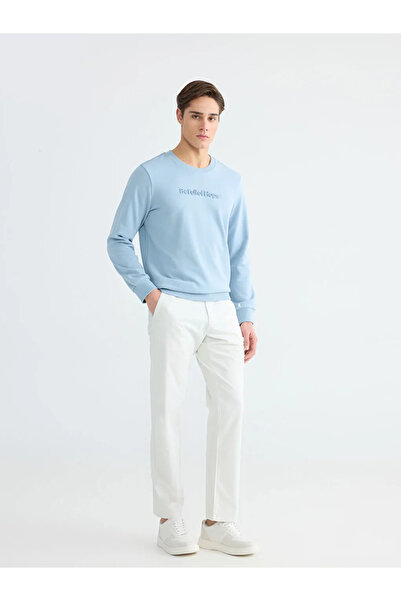 LC Waikiki Lcwaikiki Classic Blue Crew Neck Printed Men's Sweatshirt