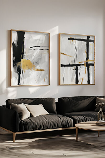 STARYUNA Set de pictură abstractă alb-negru cu efect de pictură în ulei cu ca...