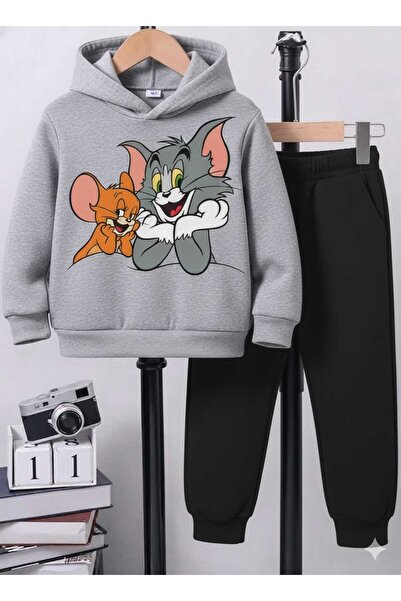 Nice Clothes طقم رياضي للأطفال بغطاء للرأس للجنسين طباعة توم وجيري جنبًا إلى جنب