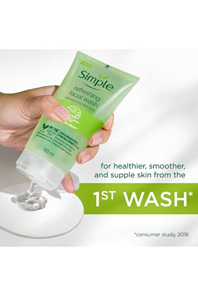 Simple Refreshing Facial Wash, Make-Up Remover With Pro-Vitamin B5, Vegan, No...