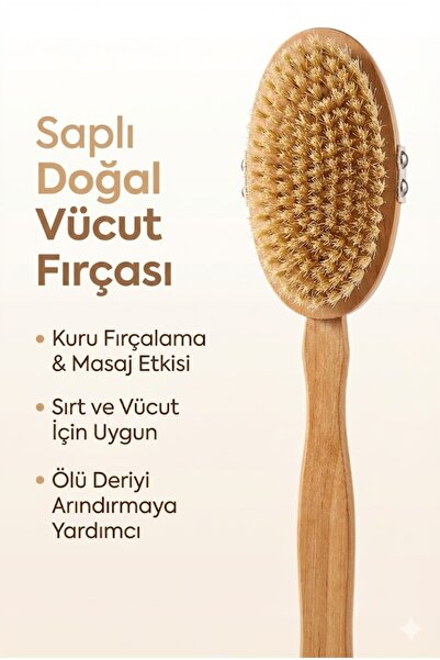 sonx Saplı Doğal Vücut Fırçası – Sırt İçin Uzun Saplı, Kuru Fırçalama ve Masa...