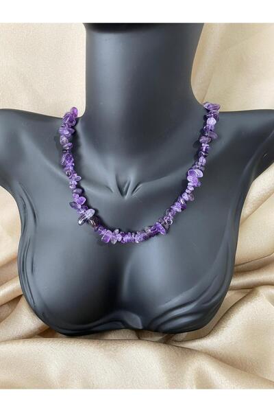 Doğaltaş Amethyst Broken Natural Stone Necklace
