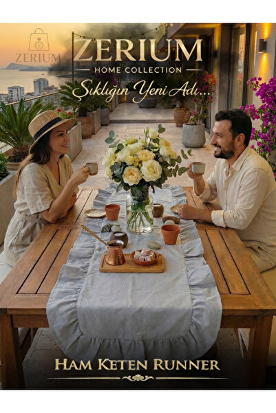 ZERİUM Aspect natural Design special Runner din in cu volane Seria Stone Mist...