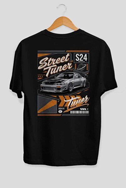 Ankhises سلسلة سيارات (10) تي شيرت أسود كبير الحجم مطبوع من الخلف للرجال والن...