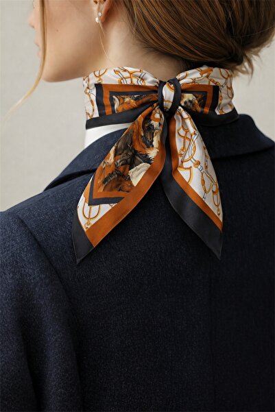 MOORİ Ženski lanac sa konjskim motivom Sa deznom Svila i satenski šal 70x70 c...