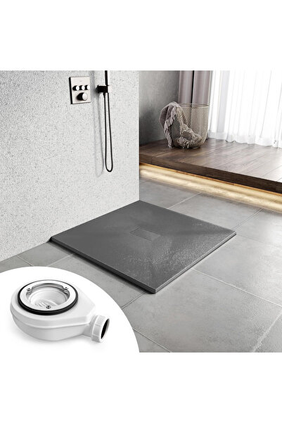 OEM Cadita de dus patrata 90x90 cm, slim 3 cm, gri inchis