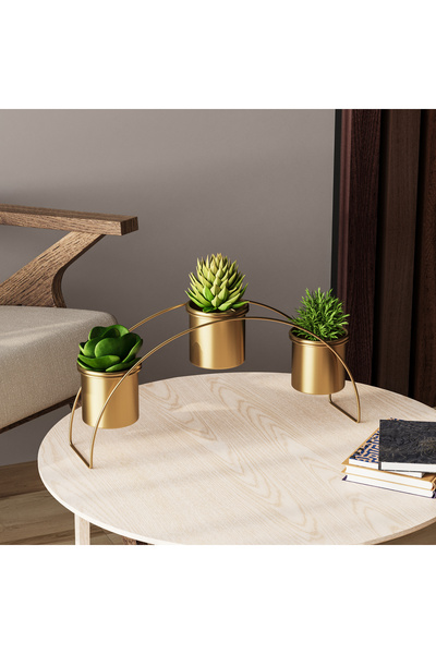 MOİRA Dekoratif Gold Metal 3'lü Kaşıklık Saksı Kalemlik Standı Mutfak Ofis Ço...