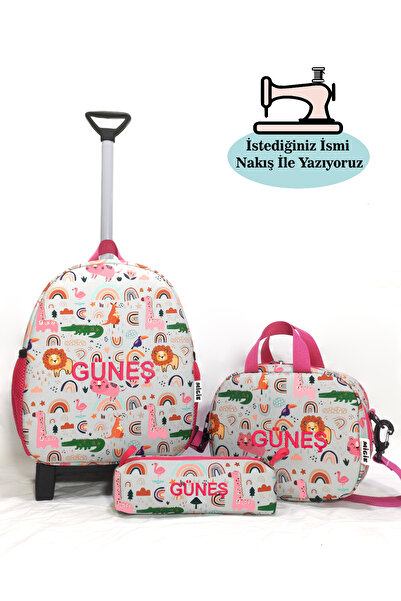 migie Kişiye Özel İsimli 2-7Yaş Çekçek Çanta+Beslenme Çantası+Kalemlik Kreş/A...