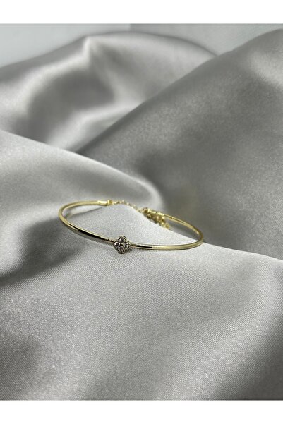 Bade Jewelry Vip Gold Yonca Detaylı İnce Tasarım Bileklik