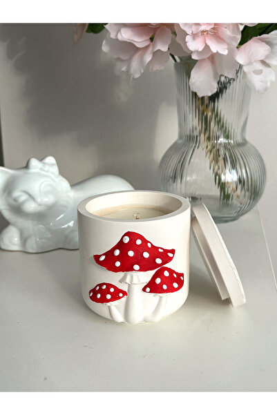 lıghts of candle handmade & 2020 Mantar Temalı Mango Kokulu Beton Mumluk