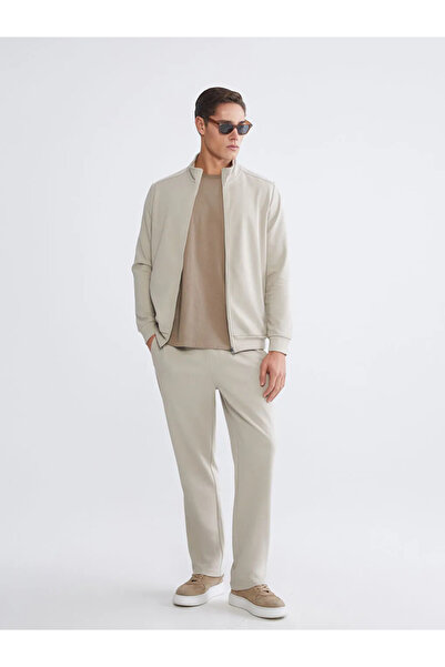 LC Waikiki Lcwaikiki classic beige Mock Neck men's zippered sweatshirt