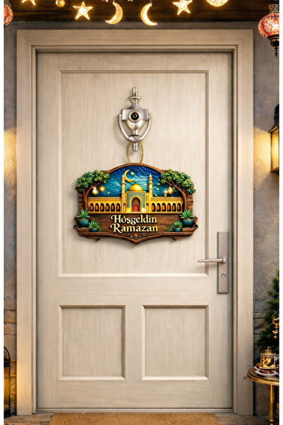 OKAVANGO 30-27 cm Hoş geldin Ramazan Dekorlu Ahşap Kapı Süsü, Ramazan Süsleri