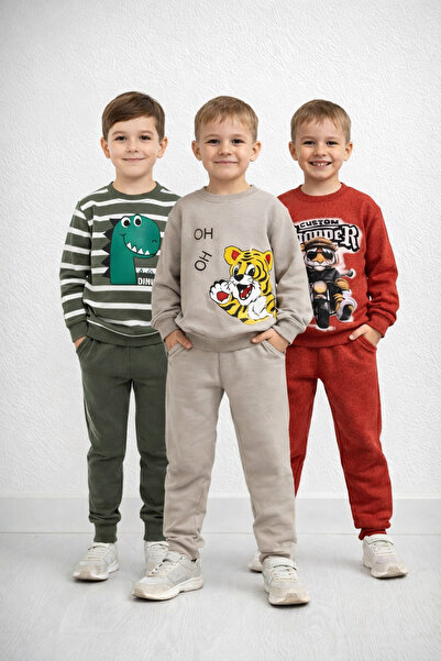 Yalçınoğlu Kids Boy's 3 Different Sets |   2 Yarns Ş Fleece-Lined Mixed Shipp...