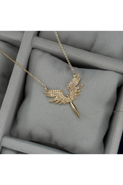 olvera shine 316L Çelik Zirkon Taşlı Mikail Meleği Kolye Gold/40+3 cm