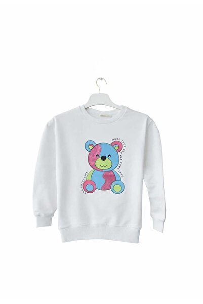 Zeyland Simli Ayıcık Desenli Beyaz Kız Çocuk Sweatshirt