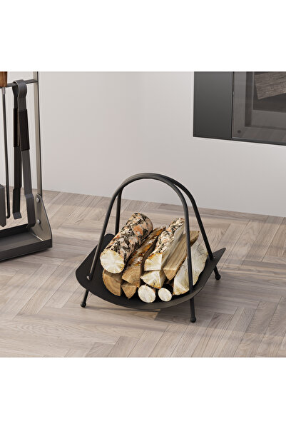 MOİRA Dekoratif Mat Siyah Metal Şömine Soba Yanı Odunluk Standı Odun Taşıma S...