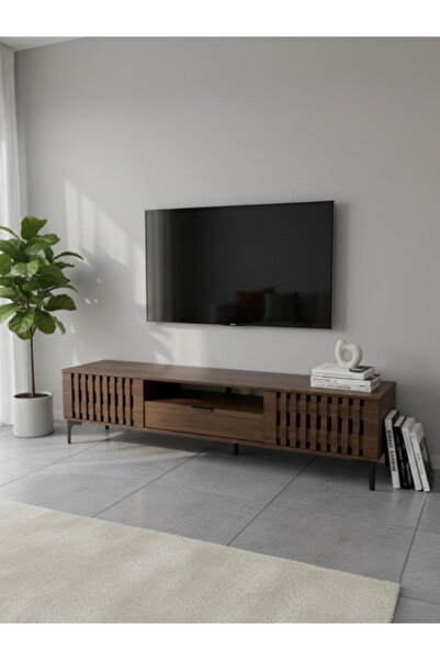BEC24 Modern TV stand, premium wood - 180 cm - contemporary geometric design