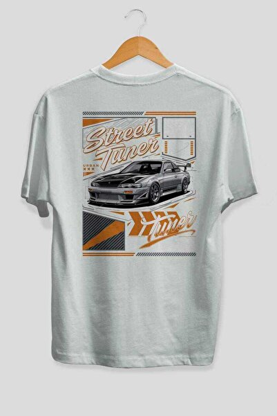 Ankhises سلسلة سيارات (10) تي شيرت أبيض كبير الحجم مطبوع من الخلف للرجال والن...