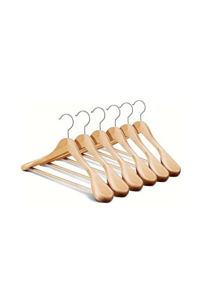 808 Studio Naturel Ahşap Askı Kalın Omuzlu Takım Elbise Ceket Askısı 6 Adet K...