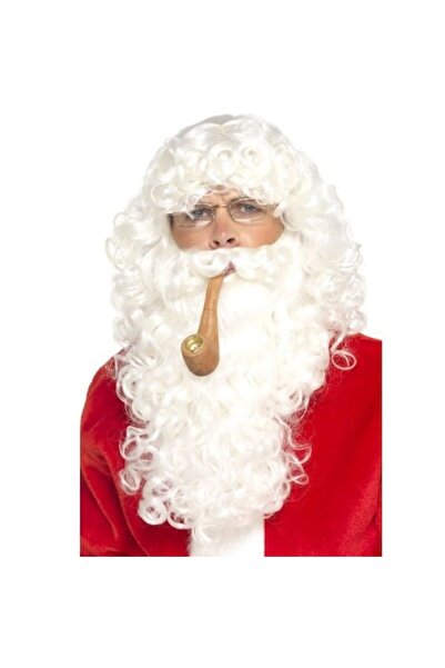 Smiffys Set barbă și perucă Moș Crăciun cu ochelari și pipă