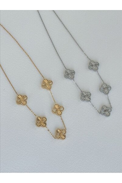 QA Quella Accessories ÇELİK MARKA MODEL YONCA 14K GOLD KOLYE 40+5 cm - GÜMÜŞ