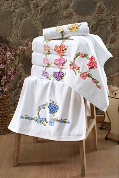 Fiesta Asude White Velvet 3D Embroidered 30X50 cm 100% Cotton Kitchen Towel