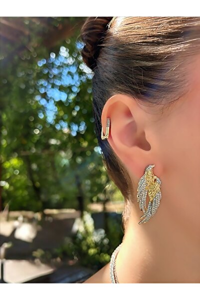 Kadın Özel Seri Marka Model Gümüş Zirkon Anka Kuşu Gold Küpe