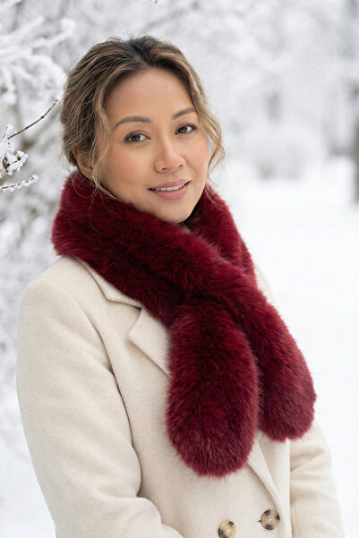 Kapin Burgundy Faux Fur Plush Scarf with Inner Neck Collar