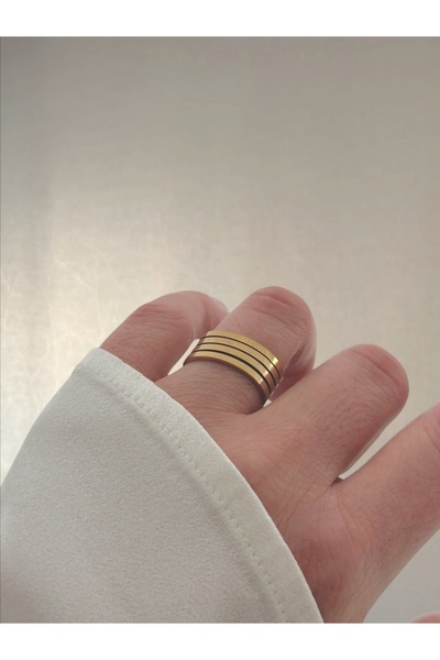 QA Quella Accessories ÇELİK BİRLEŞİK İNCE ALYANS SIRALI AYARLANABİLİR GOLD YÜZÜK