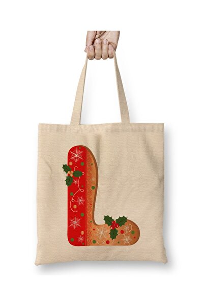 Toyaso Letter L White Cloth Bag Long Handle Shopping Bag Beach Bag